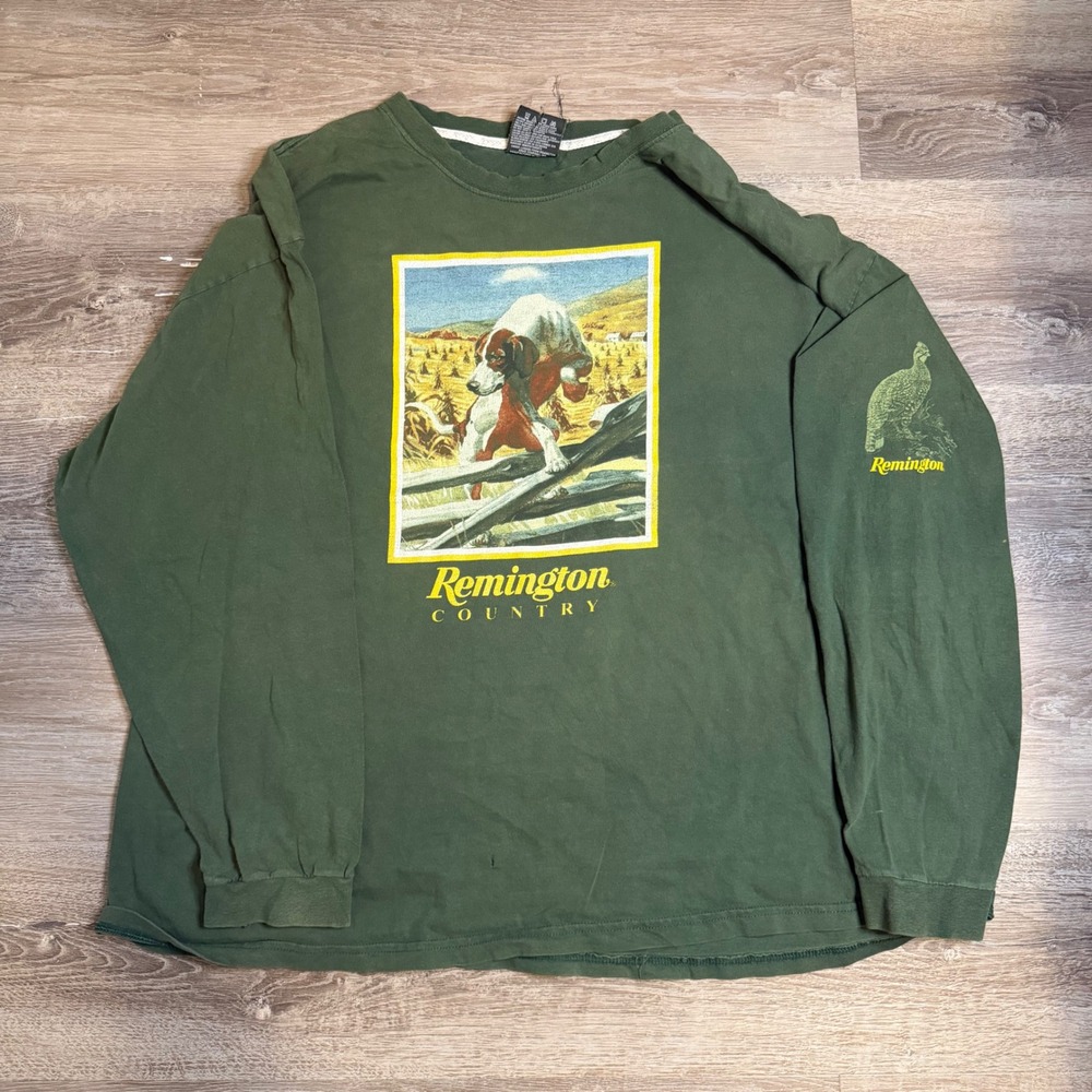Remington Country Mens 3XL Forest Green Long Sleeve Hunting Dog Graphic T-Shirt